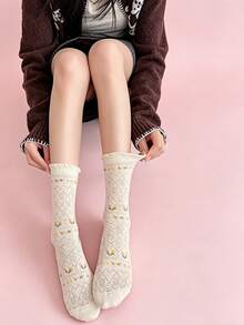 1 Paio di calze alla caviglia da donna, leggere per primavera/estate, stile dolce e fresco Y2K, morbide e traspiranti, ad alta elasticità e assorbimento dell'umidità, durevoli e non stringenti, adatte per uso quotidiano, sport leggeri all'aperto, calze sportive casual da donna - Multicolore - Visualizzare 3