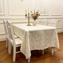 1 chiếc khăn trải bàn hoa văn jacquard màu be, chất liệu polyester chống nhăn thanh lịch, thích hợp cho Ngày của Mẹ, Ngày của Cha, ngoài trời, đám cưới, tiệc tùng, nhà hàng, trang trí nhà cửa. - Màu be - Xem 2