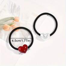 2 piezas Scrunchies de pelo lindos, lazos de pelo elásticos de alta calidad para moños, color rosa y con forma de corazón - Multicolor - Ver 3