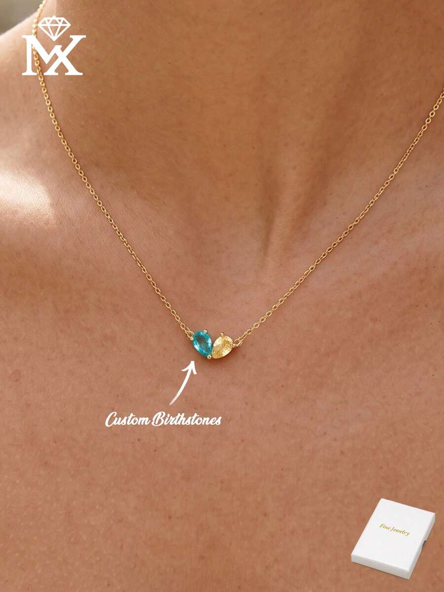 Personalized Heart-Shaped Birthstone Necklace, Customizable With 2 Birthstones, Personalized Jewelry, Birthday Gift, Anniversary Gift, Beach Vacation Gift, Summer Fashion Necklace - Multicolor - View 1