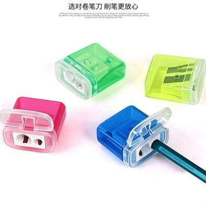4pcs Transparent Double Hole Manual Pencil Sharpener, Suitable For Students, School, Home Office - With Box, OS0603