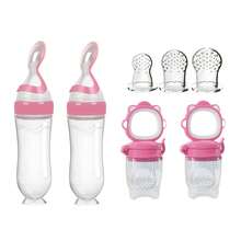7pcs Baby Feeding Set : 2 Silicone Baby Bottles With Spoon For Rice Cereal, 2 Fruit And Vegetable Feeders, 3-Size Nipples, All In A Baby Feeding Set - Multicolor - View 2
