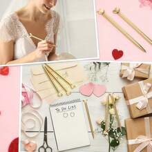 金色心形伸缩圆珠笔，优雅金属礼品笔，黑色墨水，适用于婚礼、洗礼、情人节等场合，精致书写工具 - 套裝 - 查看 6