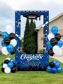 2026 Graduation Photo Studio Frame, Blue "Congratulations On Your Graduation" Selfie Banner Background, Graduation Backdrop Banner, Graduation Decor, High School/University Graduation Party Decoration Photo Prop - Graduation Photo Props (blue) - View 5