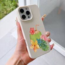 1个米色荔枝纹理防震TPU手机壳，采用UV印刷工艺，图案包括椰子、海星、树叶、花朵和贝壳，时尚保护套，适用于 7/8/7 Plus/8 Plus/X/XS/XR/XS Max/11/11 Pro/11 Pro Max/12/12 Pro/12 Pro Max/12 Mini/13/13 Pro/13 Pro Max/13 Mini/14/14 Pro/14 Pro Max/14 Plus/15/15 Pro/15 Pro Max/15 Plus/16/16 Pro/16 Pro Max/16 Plus/17/17 Pro/17 Pro Max/Air - 彩色 - 查看 3