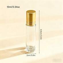 3件組 10ml (0.34oz) 透明玻璃滾珠瓶，可重複填充，附金色瓶蓋與不鏽鋼滾珠，贈送漏斗、滴管、開瓶工具，防漏化妝品容器，DIY香水精華液分裝瓶，商務出差與露營旅行必備 - 彩色 - 查看 3