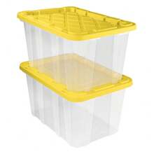 Industrial Storage Tote, 27 Gallon Durable Clear Plastic Storage Bin With Snap-Fit Lid, Yellow, 4 Pack - Clear / Yellow - View 8