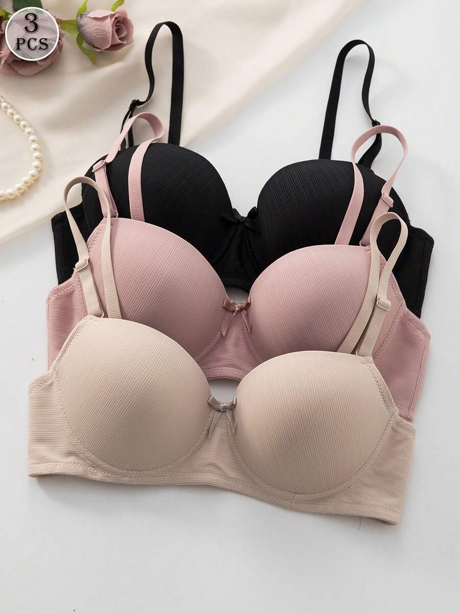 3 bucăți sutien cu dungi în stil francez, cu aripioară din oțel. Mărimi standard. Pentru persoanele cu bust mai plin, se recomandă alegerea unei mărimi mai mari decât cea obișnuită. - Multicolor - Vizualizare 1