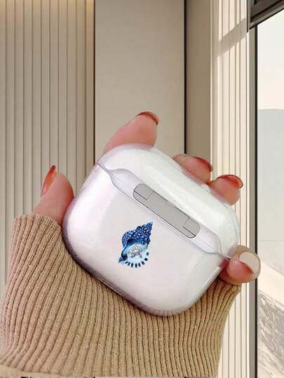 Fashionable And Versatile Personalized Earphone Case With Blue Conch Shell And Sea Turtle Pattern 2D Printed Design, Creative And Mysterious Style, Suitable For Giving To Girlfriend, Bestie, Wife, Lover, Aunt, Boss, Sister, Couple, Classmate, Teacher, Own Birthday Gift, Festival Gift, Transparent And Smooth Feel, Full-Coverage Protection, Dustproof And Waterproof Soft Shell, Suitable For AirPods 2/3/4/PRO/PRO2/PRO3 Earphone Case