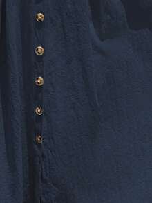 Vestido largo de tirantes para mujer, de color marrón oscuro, con cuello cuadrado y botones frontales.Incluye un cinturón ajustable con hebilla metálica, silueta favorecedora en A.Ideal para uso diario, trabajo y salidas de verano. - Azul marino - Ver 7