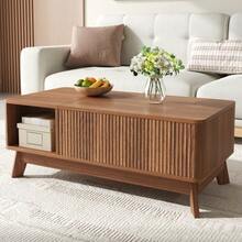 Couchtisch Mit Hubfunktion, Wellenoptik, Offenes Seitenfach, MDF Material, Modern Style - Natural Color - View 7