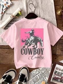 Women's Summer Short Sleeve Graphic T-Shirt, Spring Outfit, Holiday Beach Wear, Summer Pink Countryside Style, Commuter Outfit Casual - Pink - View 4