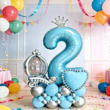 32-Inch Blue Number Balloon, Silver Crown Decor, Magic Mirror Balloon, Blue & Silver Heart Balloon, And Latex Balloon Combo, Suitable For Frozen-Themed Birthday Party, Princess-Style 1st Birthday Decoration, Children's Birthday Photo Backdrop, Girls' Growth Celebration, Parent-Child Party Atmosphere, Easily Create A Fairy Tale-Like Frozen Princess Party Scene - View 21