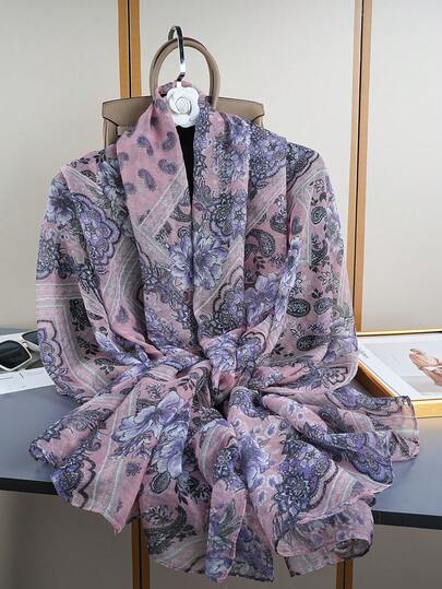 1pc Women's Printed Balinese Chiffon Lightweight Scarf, Versatile For Daily Wear, Travel, Photography, Decorative Accessory