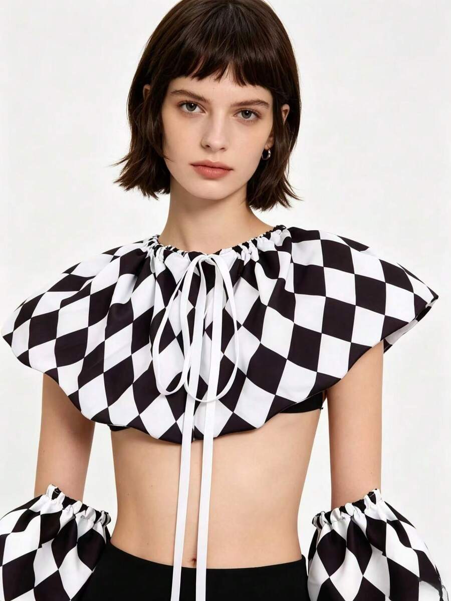 一套黑白格子可拆卸领子，小丑服装格子图案假领，男女通用服装配饰