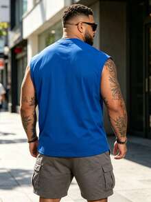 Plus Size Men's Tank Top, Men's Fashion Loose Short Sleeve T-Shirt | Exquisite Design | Summer Essential | Easy To Match | Showcase Your Style Sports - Blue - View 6