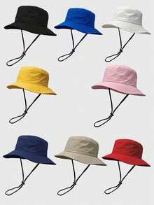 1pc Unisex Solid Color Drawstring Bucket Hat, Outdoor Travel Hiking Casual Lightweight Fashionable Sun Hat, Suitable For All Ages, Summer UV Protection - Multicolor - View 4
