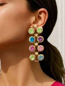 1 par de pendientes con tachuelas de color personalizado y estilo retro con rhinestones - vistoso - Ver 4