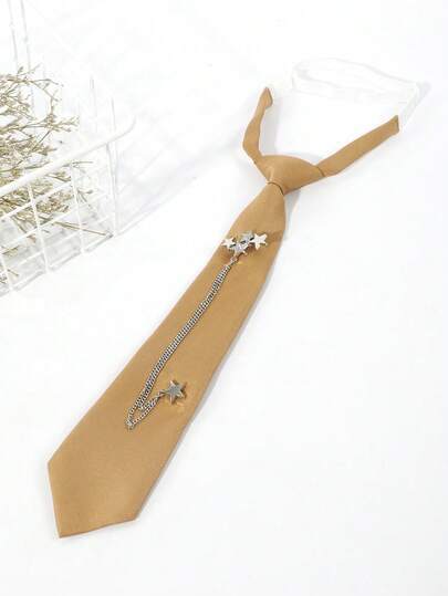 1 pieza Corbata desmontable de color caqui con decoración de estrella para hombre, adecuada para uso diario, calle y atuendo escolar