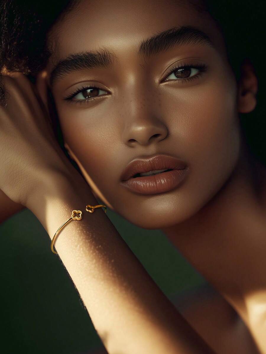 1 pieza Brazalete abierto ajustable de trébol de cuatro hojas de plata 925 minimalista para uso diario y regalos para el Día de la Madre, joyería fina - Amarillo Oro - Ver 1
