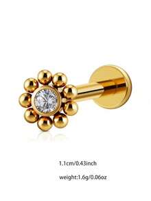 1件花朵唇钉、唇环、鼻环，镶嵌透明锆石球，16G耳骨耳环 - 金黃色 - 查看 6