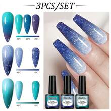 3 Bottles Temperature Sensitive Color Changing Nail Polish Gel, Formaldehyde & Alcohol Free, Temperature Activated Color Change, Suitable For Holiday Parties, Requires LED Lamp Curing (Liquid Formula) - Multicolor - View 8