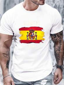 Men's Cotton T-Shirt With Spain Flag Madrid - White - View 6