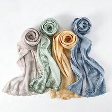 1件女士亮片刺绣花卉头巾，带蕾丝边，适合派对、婚礼、节日穿着，阿拉伯长袍 - 多色2 - 查看 5