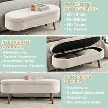 Multifunctional Storage Bench / Soft Chenille Fabric Modern Storage Bench / 20L Storage Space / Wooden Legs / For Bedroom, Living Room, Shoe Bench, Hallway - 米色 - 查看 8