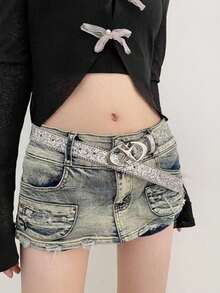 1 st. personligt silverfärgat PU-bälte med dubbel halvmåne och stjärna för kvinnor - Silver - Visa 9