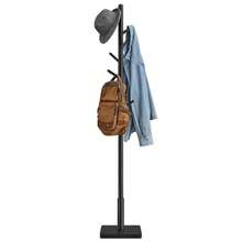 VASAGLE Perchero de Madera Maciza, Organizador de Ropa de Pie, con 8 Ganchos, para Pasillo, Entrada, Negro Tinta - Ver 8