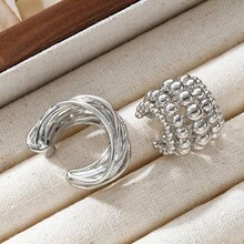 2pcs Vintage Asymmetrical Geometric Open Hoop Earrings, Suitable For Daily, Casual, Beach Vacation Wear, Mother's Day Gift, Birthday Gift For Girlfriend - Silver - View 3
