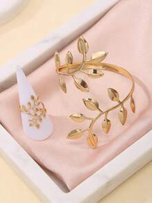 2pcs Gold Leaf Bangle Set, Elegant Open Design, Suitable For Daily Wear And Dates, Fashionable Jewelry Gift For Women - Emas - View 5