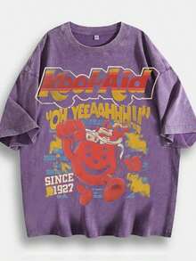 2026 Hip-Hop Style T-Shirt With Ko-Ol-Aid Cartoon Print, Unique Design, 230g 100% Cotton, Relaxed Fit, Short Sleeves, Top. DG004-Skin Friendly - 棕色 - 查看 9