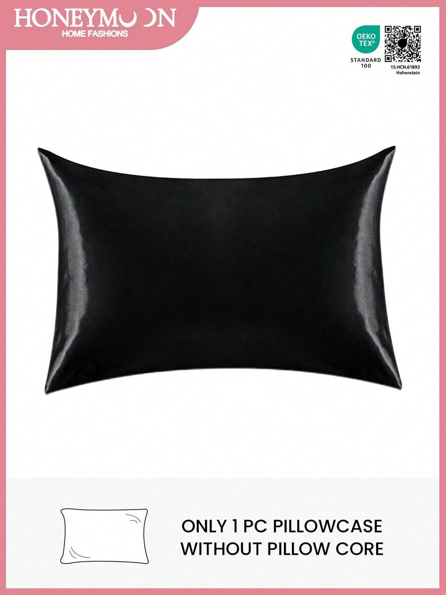 1pc Premium Satin Envelope Pillowcase, Soft & Breathable, Wrinkle-Resistant, Gentle On Hair & Skin, Improves Sleep Quality, Without Pillow Insert, Black, Oeko-Tex Certified - Black - View 1