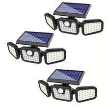 3pcs Solar Outdoor Light With Three Head Motion Sensor Wall Light, 54 LED Chips With 270 ° Wide-Angle Lighting, Wide Range And 3 Modes Of Wall Decoration Lighting. Solar Wall Light Is Suitable For Garden, Courtyard, Street, Garage, Courtyard, Porch Lighting - 3pcs - 查看 11