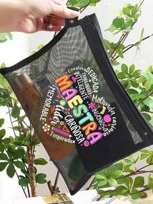 Bolsa de maquillaje con rejilla de letras Maestra, bolsa de cosméticos con cremallera y bolsillo de almacenamiento transparente con rejilla, bolsa de almacenamiento de cosméticos para mujeres, organizador de maquillaje para dormitorio universitario, bolsa de almacenamiento plegable y ligera, regalo para maestros, regalo para hermana, regalo de cumpleaños, regalo de aniversario, regalo de graduación, regalo del Día del Maestro, regalo del Día de la Madre, bolsa de maquillaje, neceser, bolsa de maquillaje, bolsa de aseo, bolsa de almacenamiento de maquillaje, gran capacidad, regalo del Día de la Madre, artículos esenciales para vacaciones, regalos para madres - Multicolor - Ver 8
