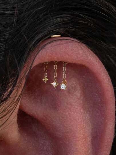 1 chiếc khuyên tai bạc 925 mạ vàng 18K hình bát giác ngôi sao, kiểu dáng tinh tế, dáng suông, chất liệu vàng/bạc, ít gây dị ứng, thích hợp cho nữ và bé gái đeo hàng ngày, quà tặng ngày của mẹ, quà cưới, quà dự tiệc.