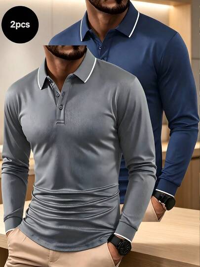 2 áo polo dài tay nam nhanh khô, thiết kế lưới thoáng khí, thích hợp cho hoạt động ngoài trời, chạy bộ, thể thao, tennis, golf, săn bắn, tập thể dục và mặc hàng ngày, dáng rộng, áo công sở thường ngày.