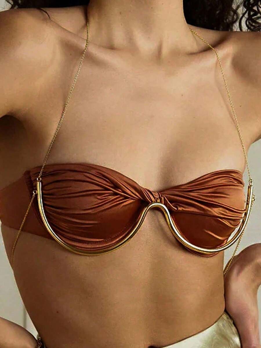 1 pieza Sujetador con cadena corporal exagerada y sexy, adecuado para fiestas y galas - Trompeta de oro - Ver 1
