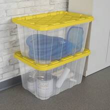 Industrial Storage Tote, 27 Gallon Durable Clear Plastic Storage Bin With Snap-Fit Lid, Yellow, 4 Pack - Clear / Yellow - View 4