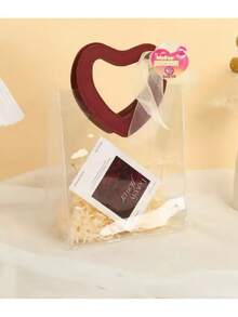 10 X Bags 18x16x8cm Transparent PVC Tote Bag With Leather Heart Handle For Valentine's Day - MÀU ĐỎ - Xem 5