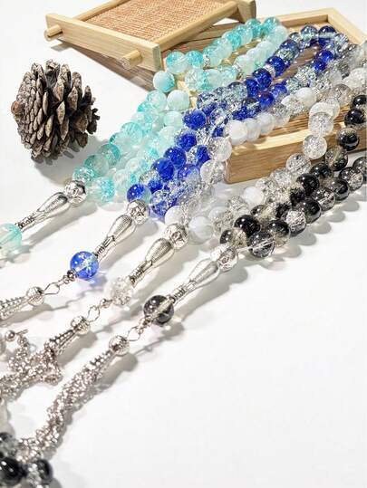 1 Cuerda 33 piezas Pulsera de cuentas de rosario con efecto de grietas de hielo, Cuentas de oración de Ramadán, Elegante y lujoso