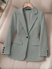 HOMEYEE Damen Blazerjacke mit Reverskragen, langen Ärmeln und Taschen, lässig elegant, geeignet für Frühling, Herbst, Winter, Vintage, Business, OL, Große Größen - Hellgrau - Übersicht 7