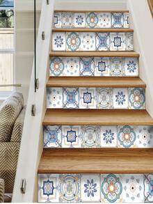 SUPSTICKER 1 Roll Moroccan Geometric Floral Stair Furniture Sticker, PVC Self-Adhesive Waterproof Wear-Resistant, 41.73x6.97 Inches, Suitable For Stairs And Cabinets - Multicolor - View 7