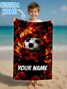 Personalized Children's Beach Towel, Perfect Summer Birthday Gift, Suitable For Various Summer Occasions. Customizable Beach Towel And Accessories, Applicable For Beach, Swimming Pool, Travel, Camping, Yoga And Other Scenarios. - Multicolor - View 2