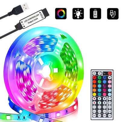 3.28FT-98.42FT RGB LED Strip Lights With 44-Key Remote Control, USB Powered, RGB Color Changing, Perfect For Bedrooms, Kitchens, And Party Occasions.