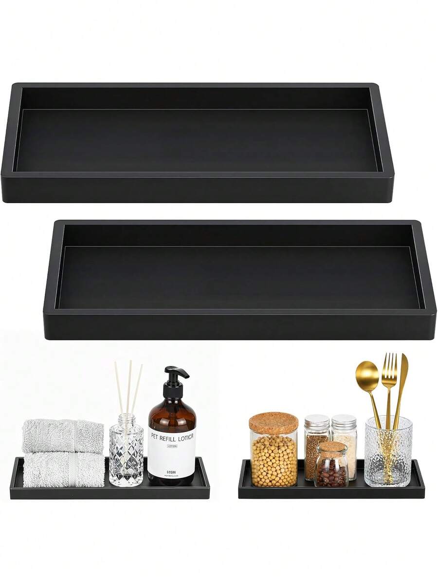 Small Silicone Bathroom Vanity Tray Rectangle Soap And Sponge Holder Kitchen Sink Organizer For Scrubber, Lotion Bottles, Perfume, Jewelry, Candle, Key Trinket Ring