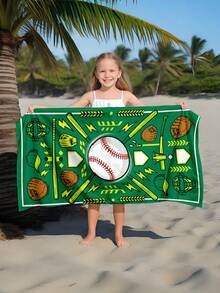 1pc Baseball Pattern Green Kids Beach Towel, Super Soft Microfiber Extra Large Beach Blanket, Super Absorbent Bath Towel, Suitable For Travel, Swimming Pool, Diving, Surfing, Yoga, Camping, Available In Multiple Sizes, Beach Accessories - Multicolor - View 8
