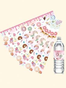 10 piezas Pegatinas de botella de agua con diseño de donut, pegatinas de envoltura de botella de agua con donut coloridos, ideales para suministros de fiesta de primer cumpleaños de niñas, suministros de fiesta de baby shower, etiquetas de botella de agua para decoración de bodas de pequeños negocios - Multicolor - Ver 7